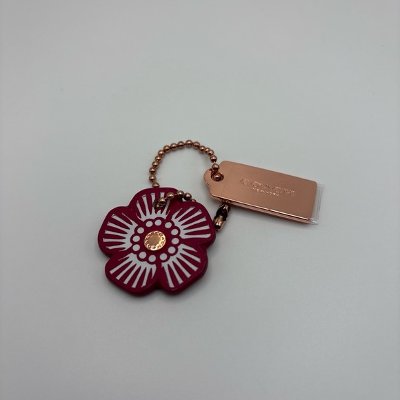 Coach Accessories - Dark Fuchsia Rose Gold Coach Flower Keychain